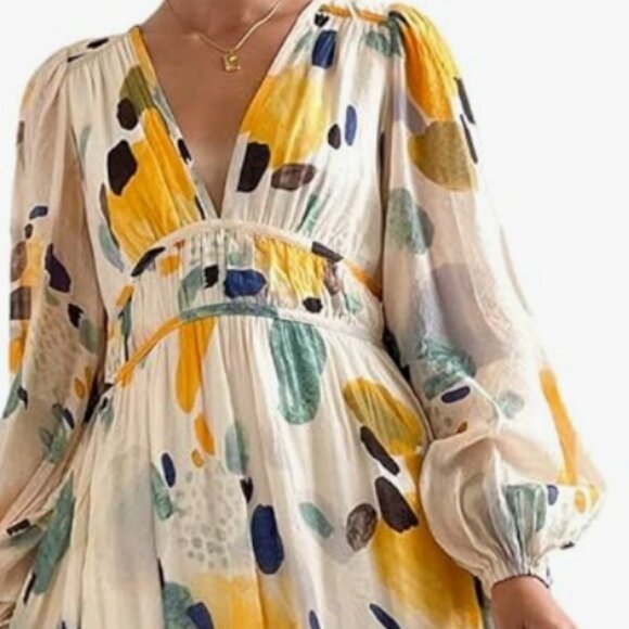 Bright Circle design lightweight long sleeve V-neck Summer dress size Small (350 - Picture 3 of 6